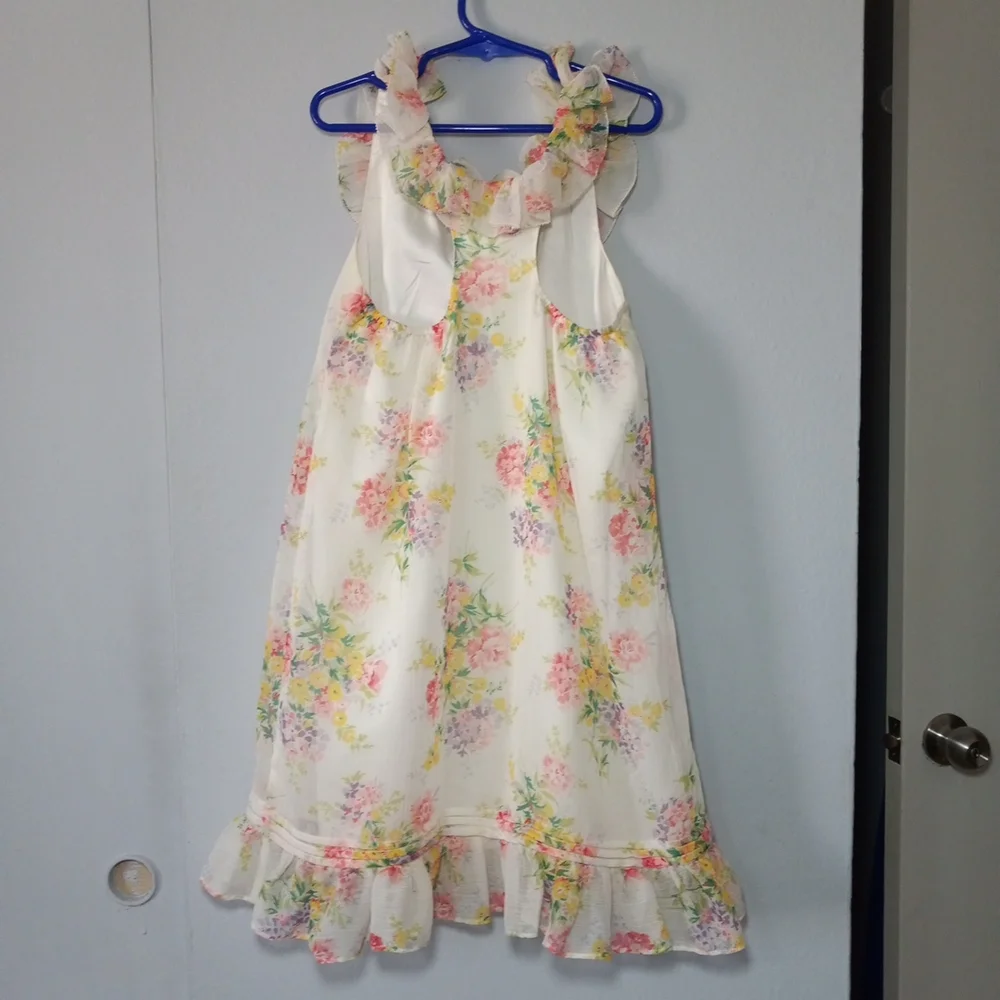 Ralph Lauren Cream Dress with Pastel Floral Trim Spring Summer Size 8